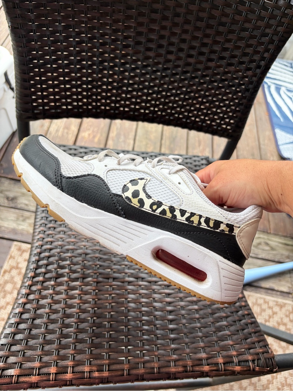 Nike Women’s White & Black Sneakers with Leopard Swoosh